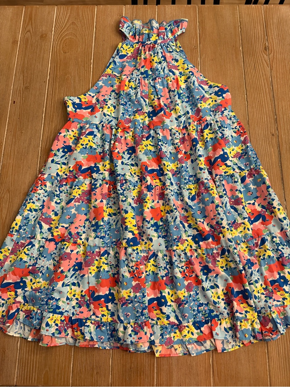 Umgee Floral Tiered Mini Dress in Blue, Pink, Yellow